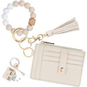 Wallet Keychain Wristlet for Women,Slim RFID Credit Card Holder Purse Tassel